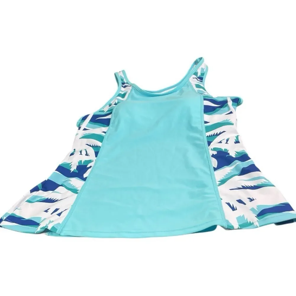 Tropical Print Women's Aqua Tankini Top - Picture 4 of 9